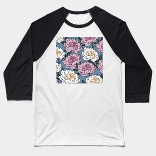 The white and pink peonies in a lovely pattern pale blue background Baseball T-Shirt
